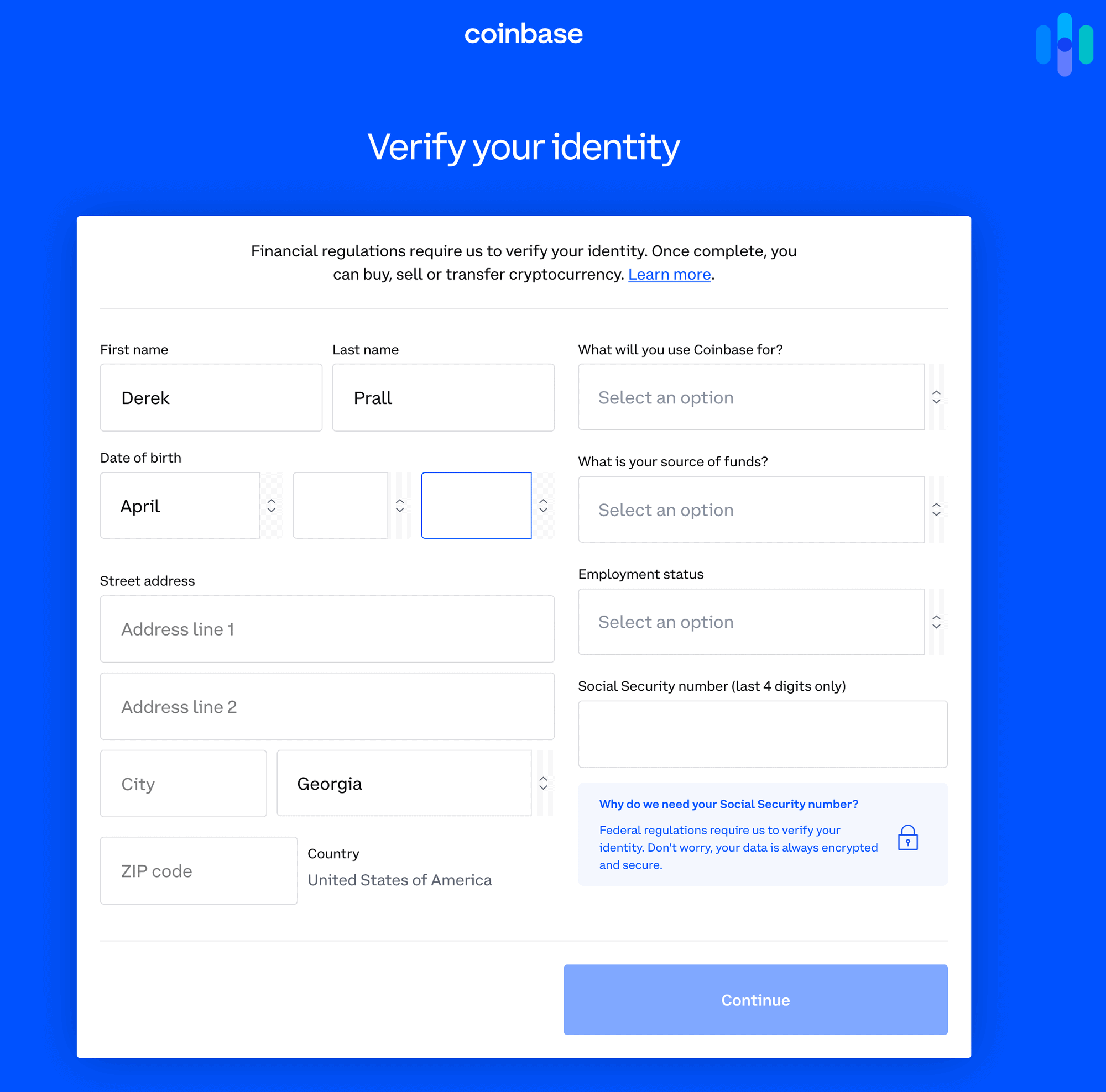 Signing up for Coinbase Signing up for Coinbase