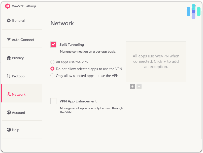 WeVPN Split Tunneling