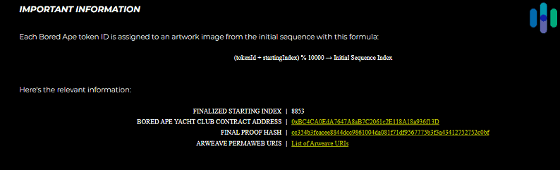 Provenance Page for Bored Ape Yacht Club