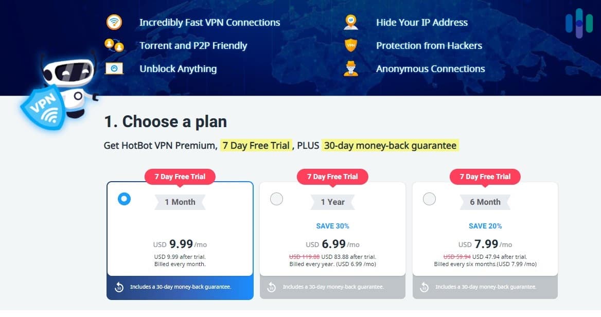 HotBot VPN plans and pricing