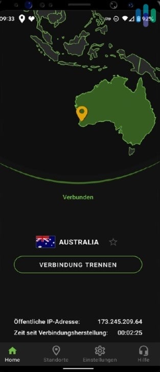 IPVanish App Connected to Australia