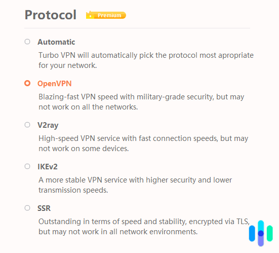 Turbo VPN’s protocols Turbo VPN's protocols