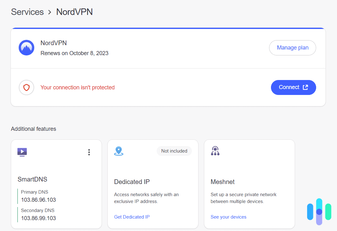 Smart DNS on NordVPN’s online dashboard