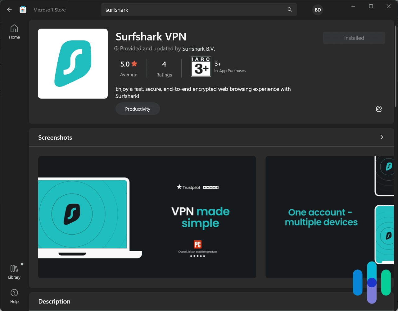 Surfshark VPN from the Microsoft Store