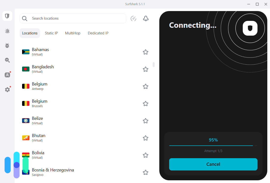 Surfshark VPN stuck while connecting