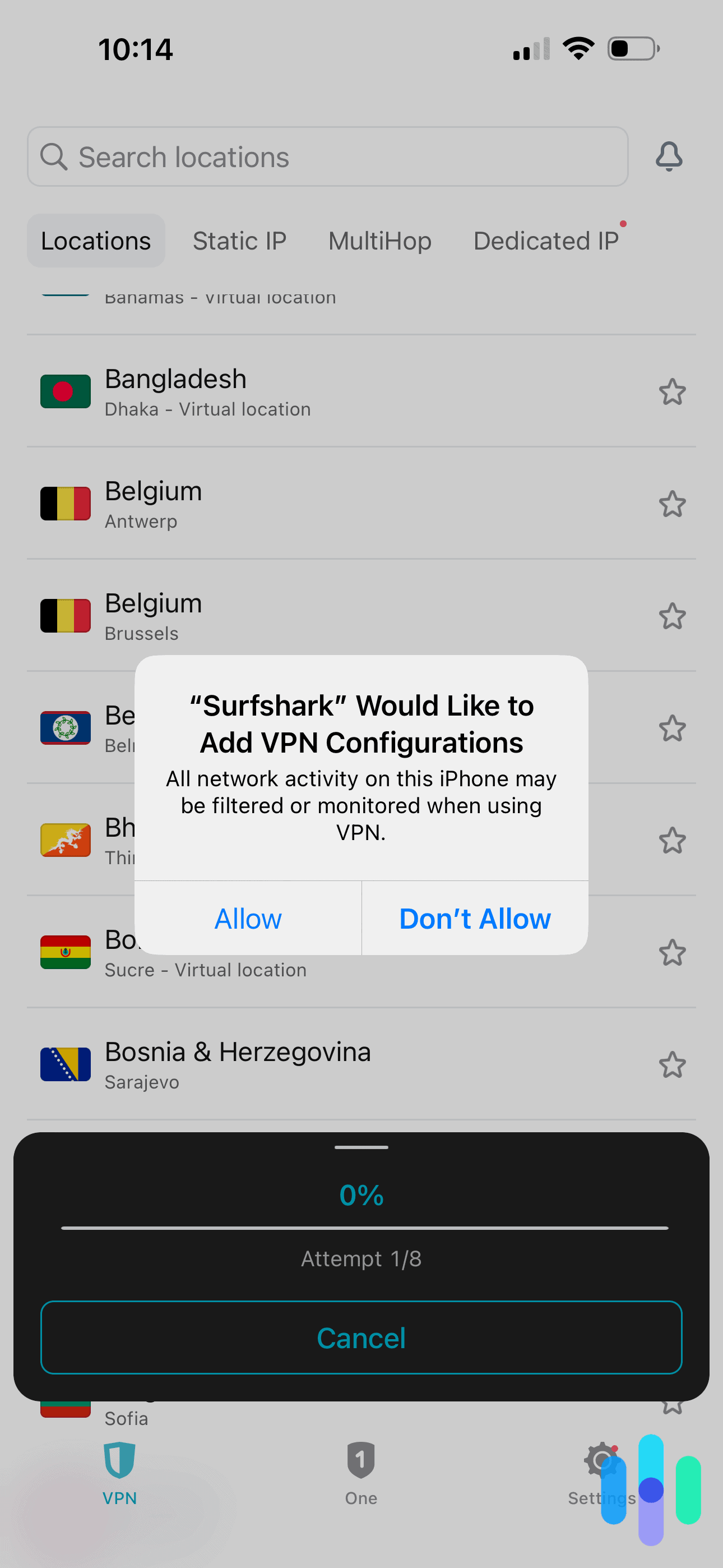 Surfshark asks permission to add VPN configuration