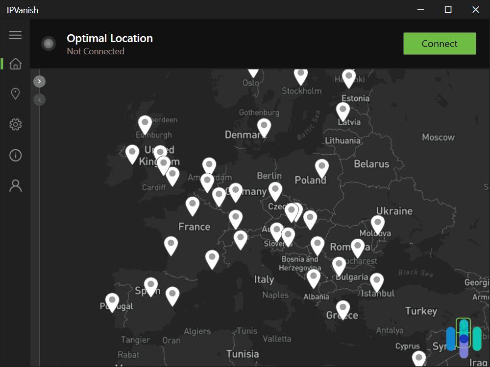 IPVanish locations in Europe.