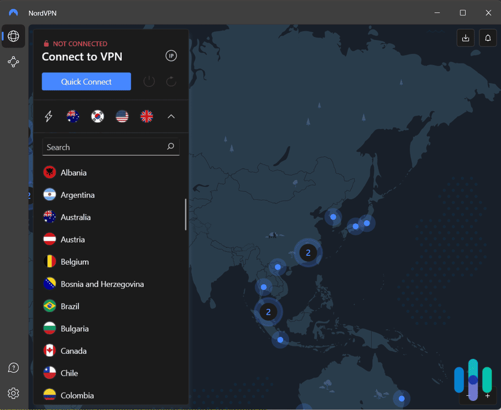 NordVPN Windows app we used for virtual router