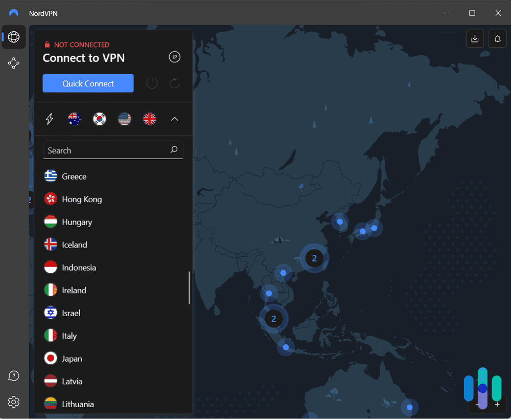 NordVPN and its list of servers