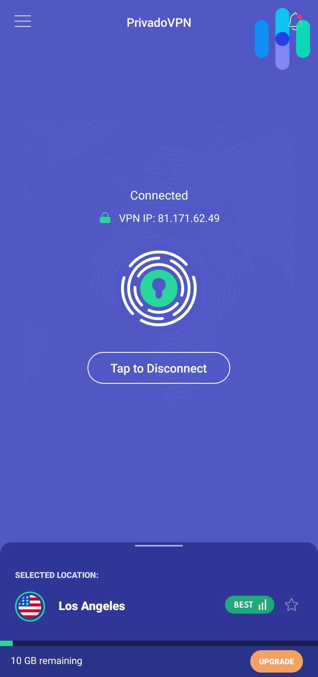PrivadoVPN free version with 10 GB monthly data limit