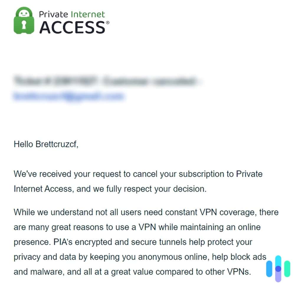 Private Internet Access email after trial