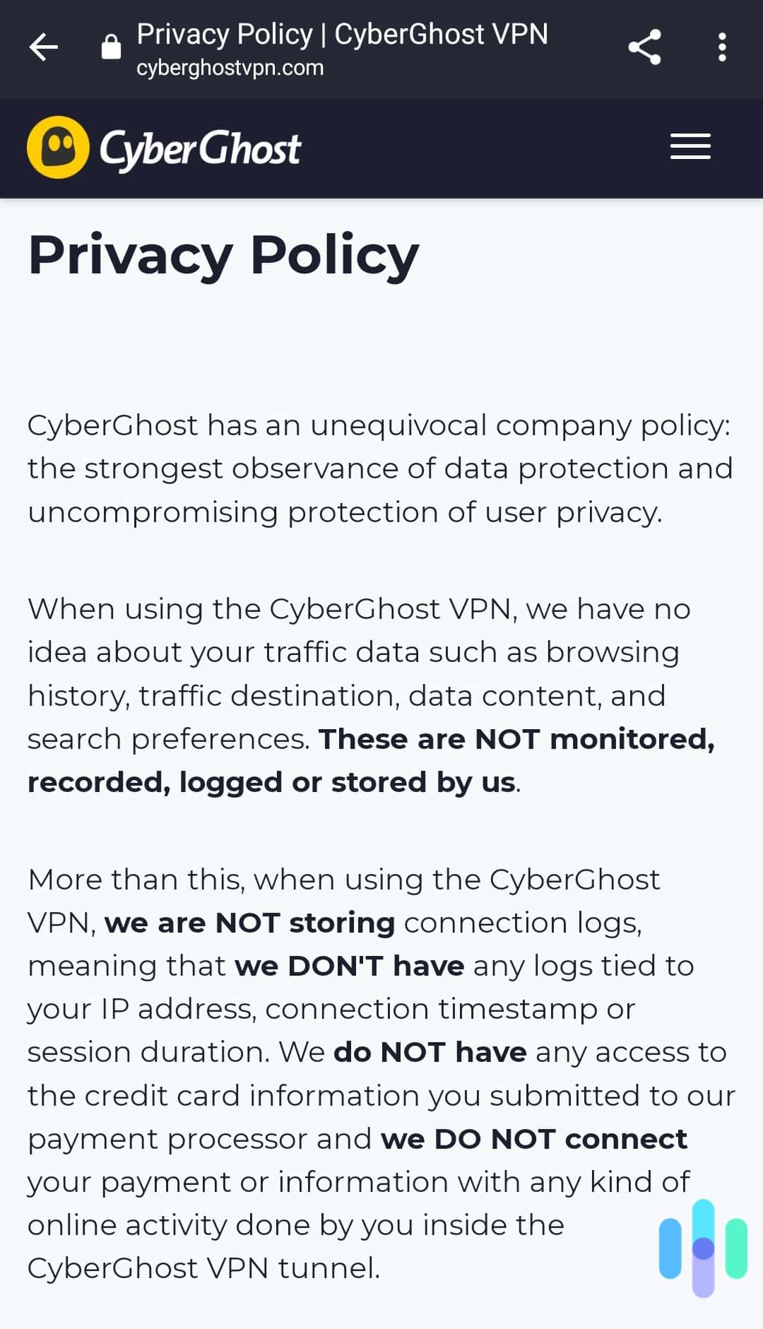 CyberGhost Android privacy policy