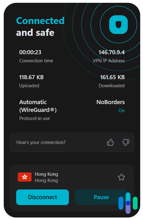 Surfshark connected to Hong Kong with NoBorders Mode