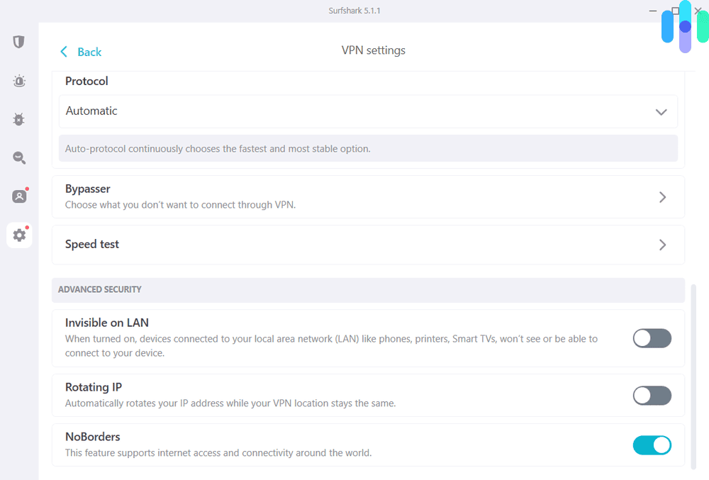 Surfshark app and its extra features / settings