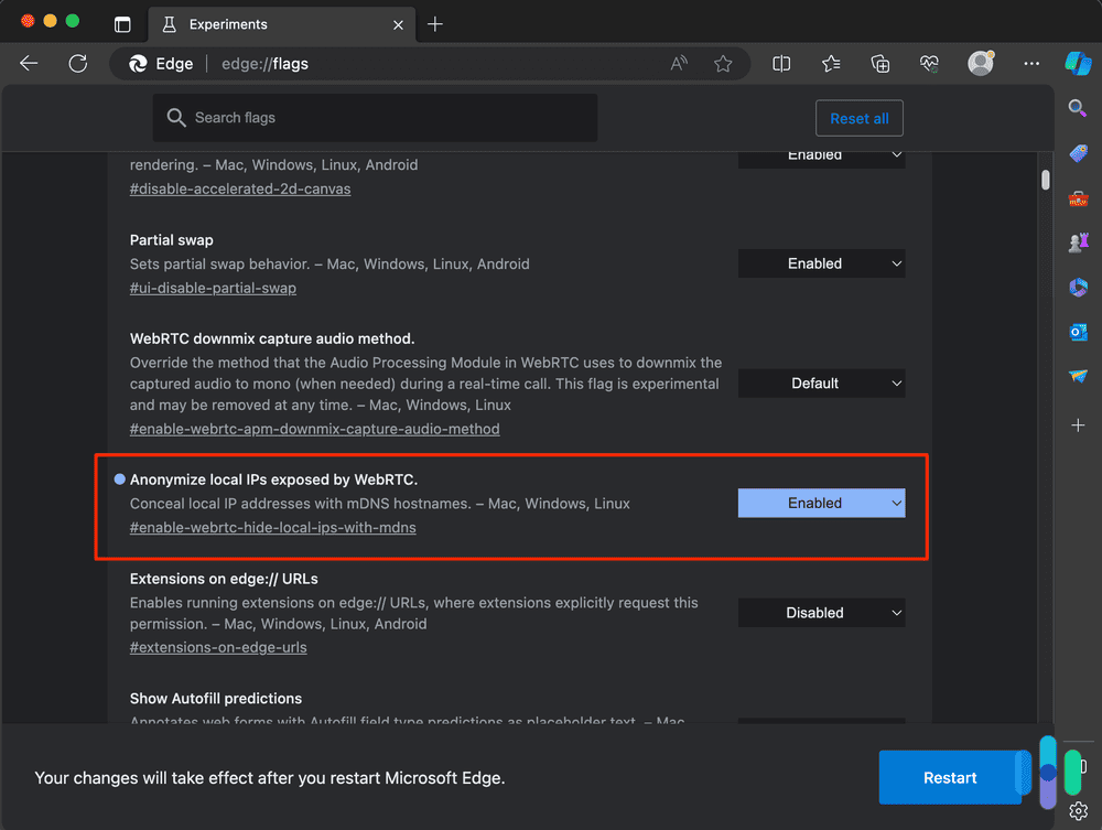 Anonymize local IPs exposed by WebRTC on Edge