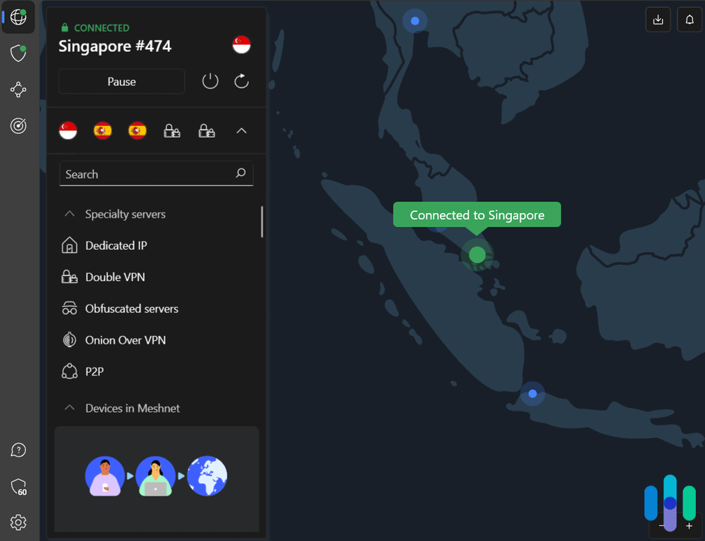 NordVPN connected to Singapore
