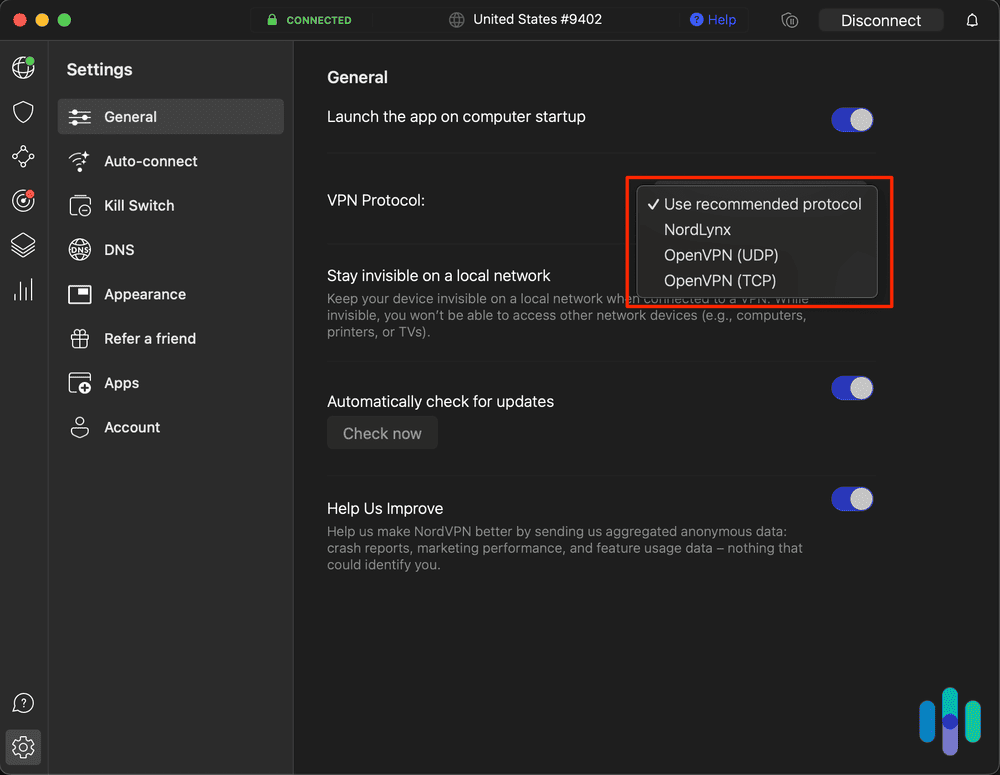 NordVPN's different protocols and encryption methods