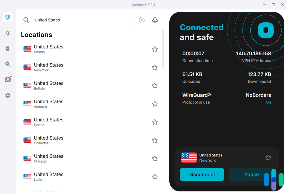 Surfshark connected to New York (our home state)