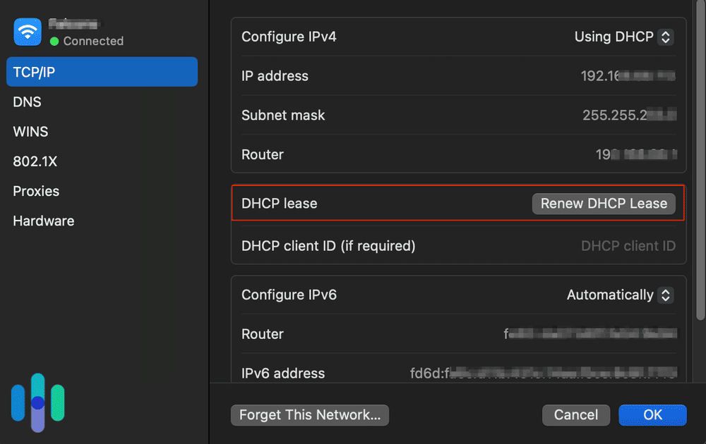 TCP/IP settings on Mac