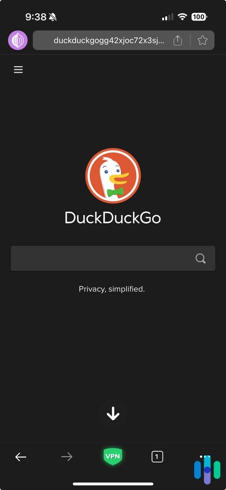 Using the TorWeb App to search privately on DuckDuckGo
