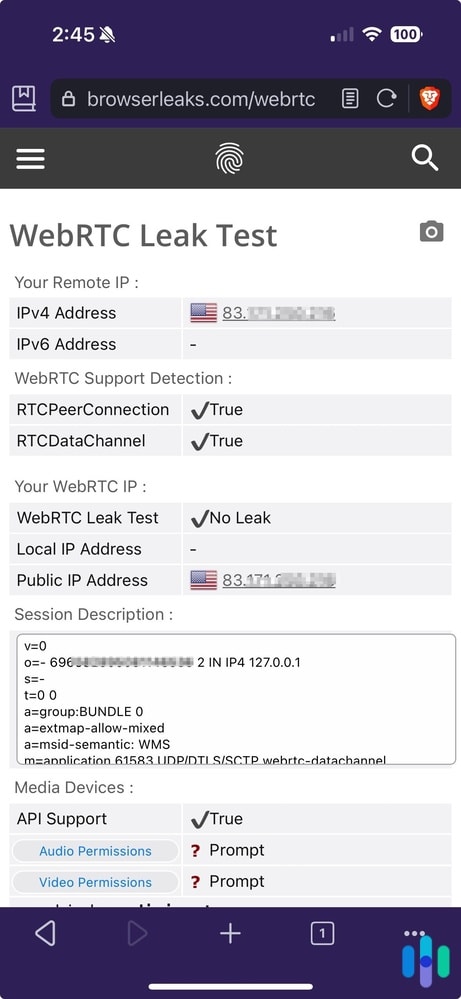 Performing a WebRTC Leak Test on the iPhone