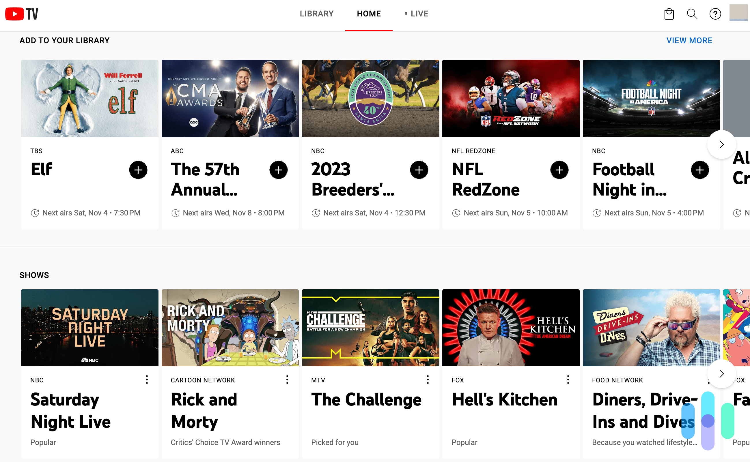 Youtube TV Homepage