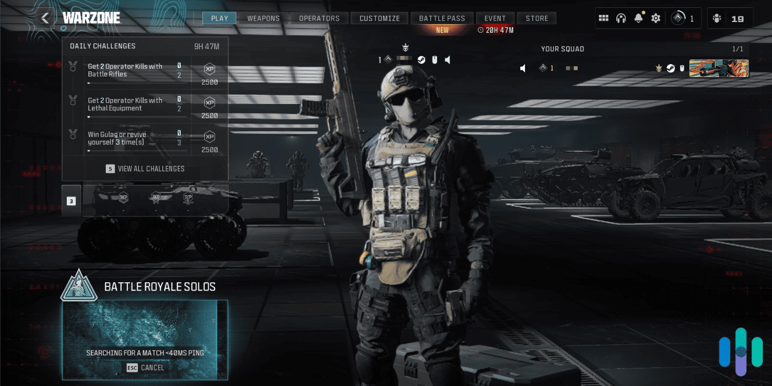 Call of Duty: Warzone bot lobby with VPN enabled