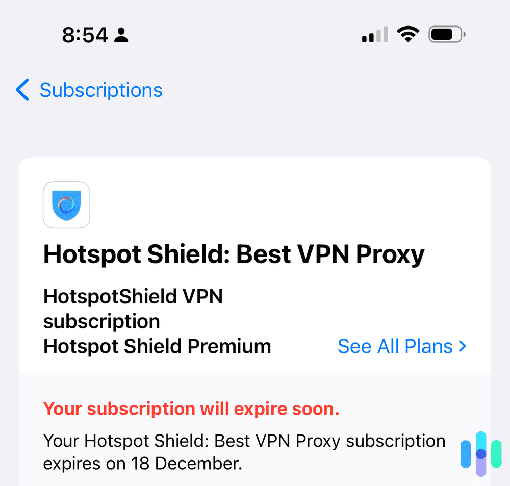 Canceled Hotspot Shield free trial