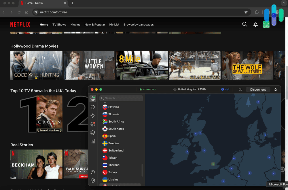 Connecting to a UK server to watch UK Netflix content