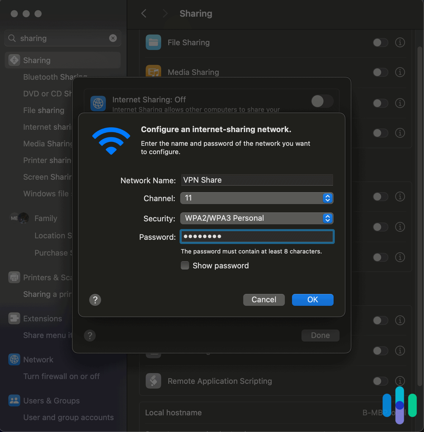 Creating a personal hotspot on a Mac to use a VPN