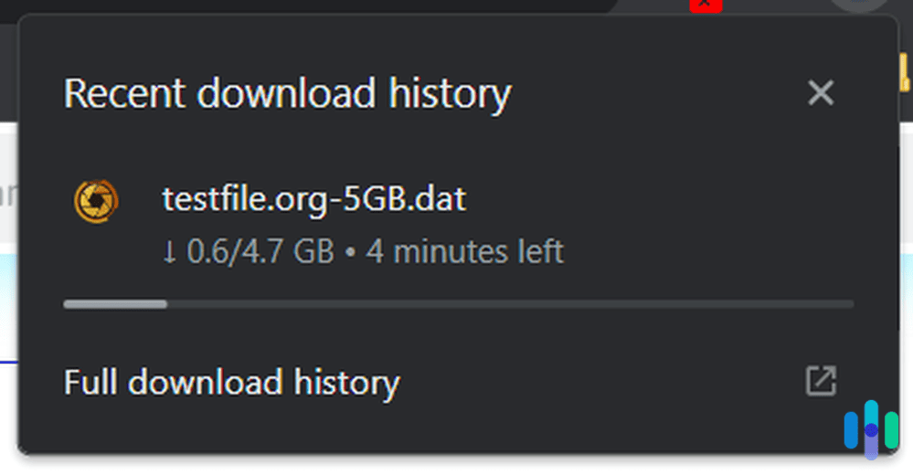 Downloading a test file with Proton VPN