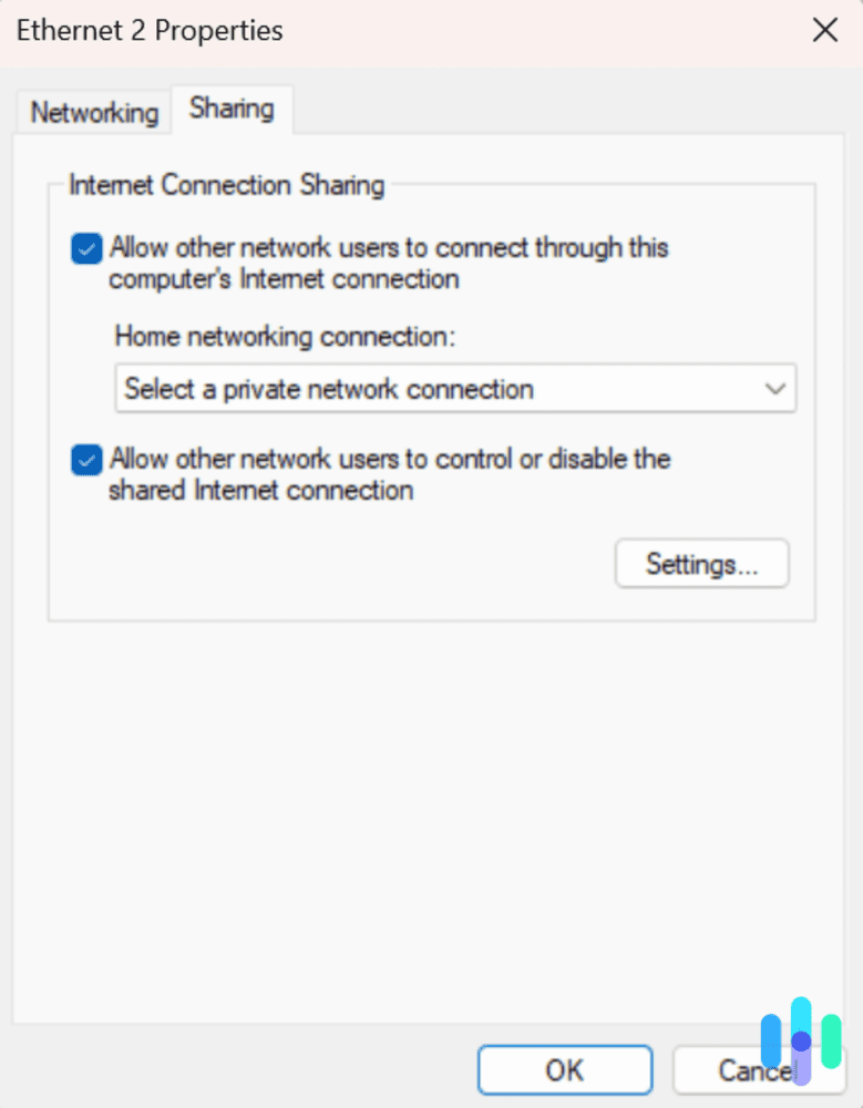 In the Home Networking Connection drop-down menu, choose Ethernet