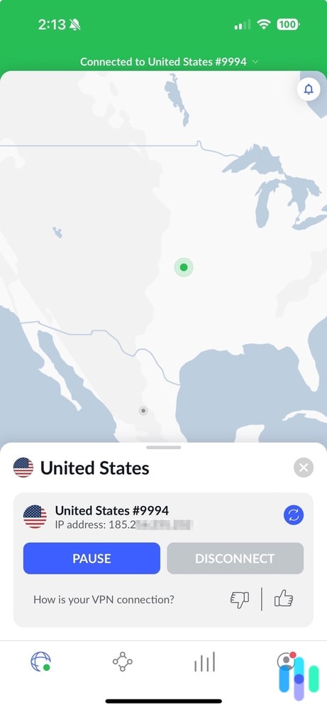 NordVPN App using a US IP address