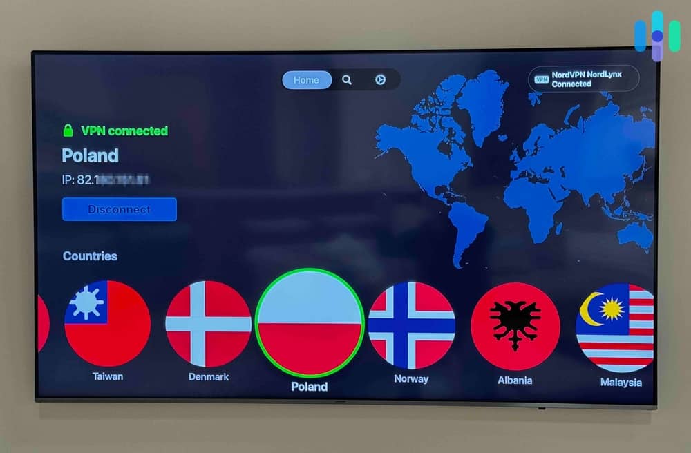 NordVPN Apple TV app connected to a server in Poland