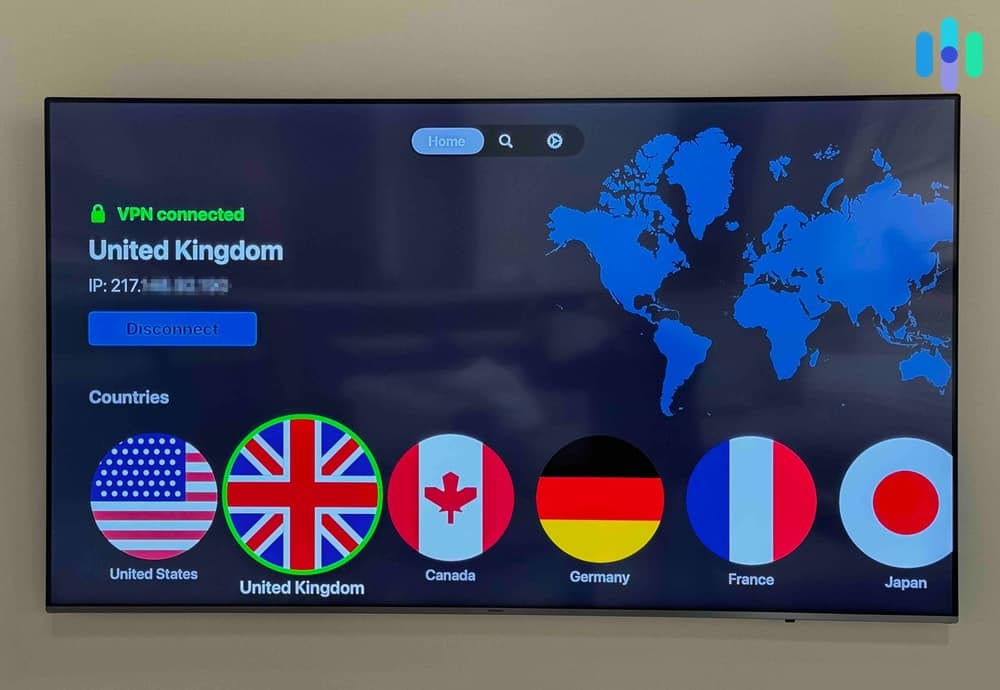 NordVPN Apple TV 应用程序连接到英国的服务器