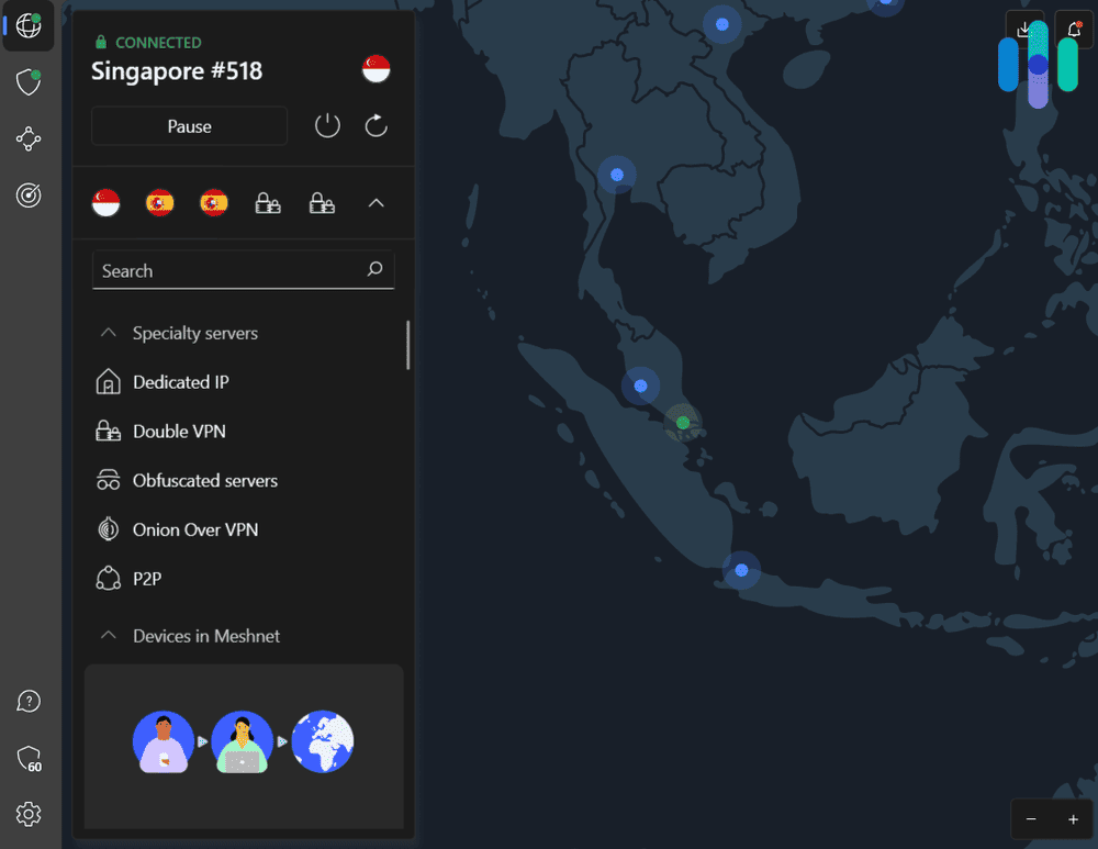 NordVPN connected to Singapore