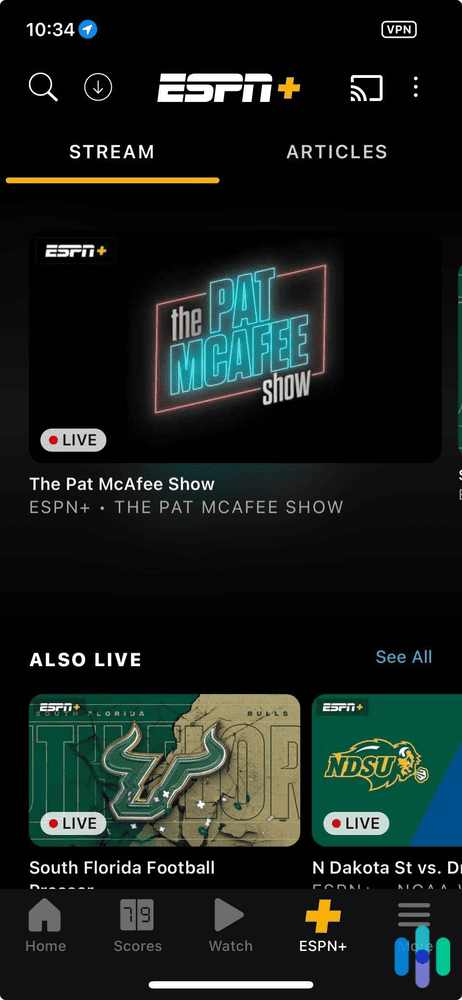 Testing the ESPN+ mobile app with a VPN