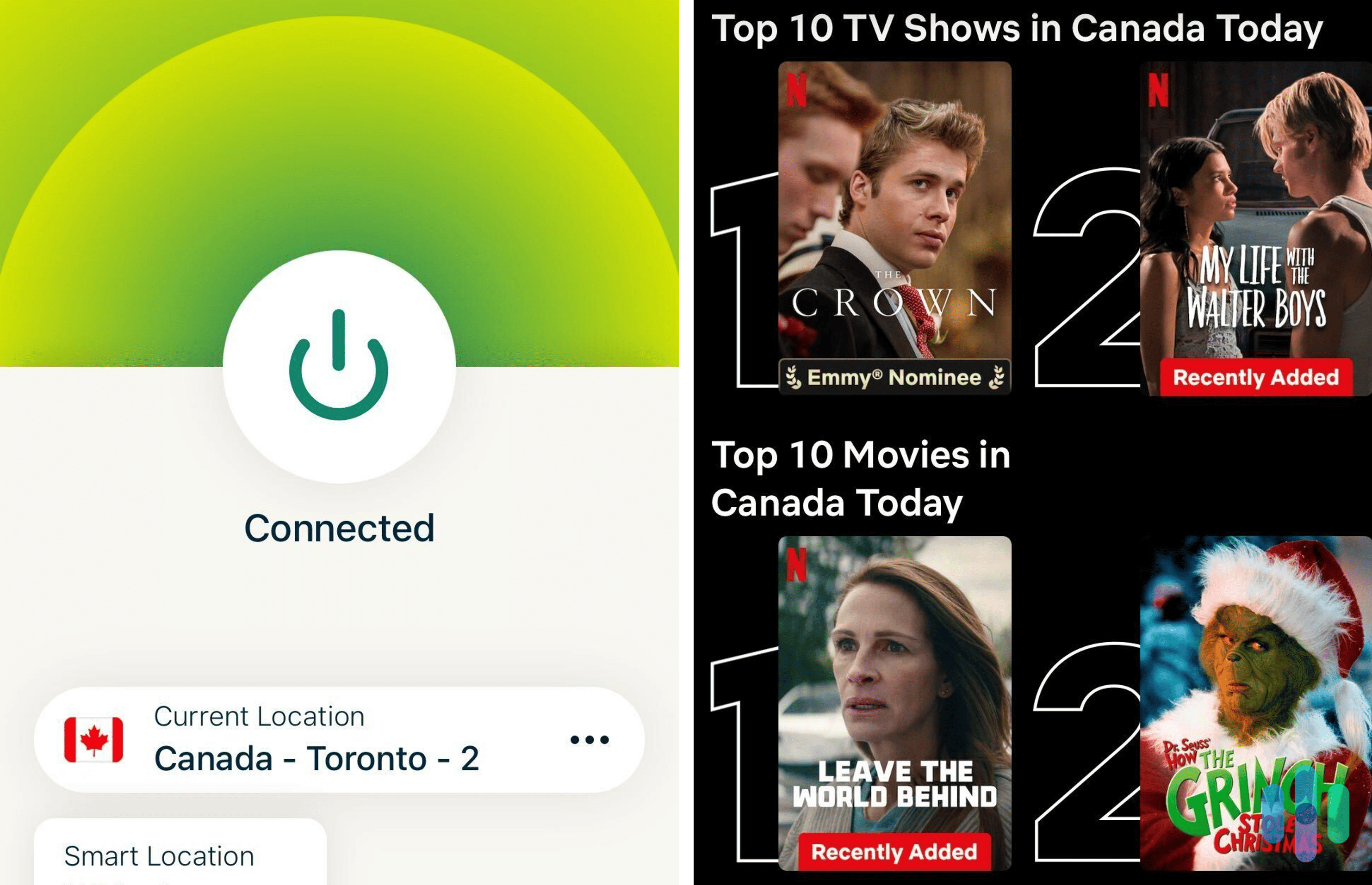 Using ExpressVPN, we were able to change our location to Canada and watch Netflix