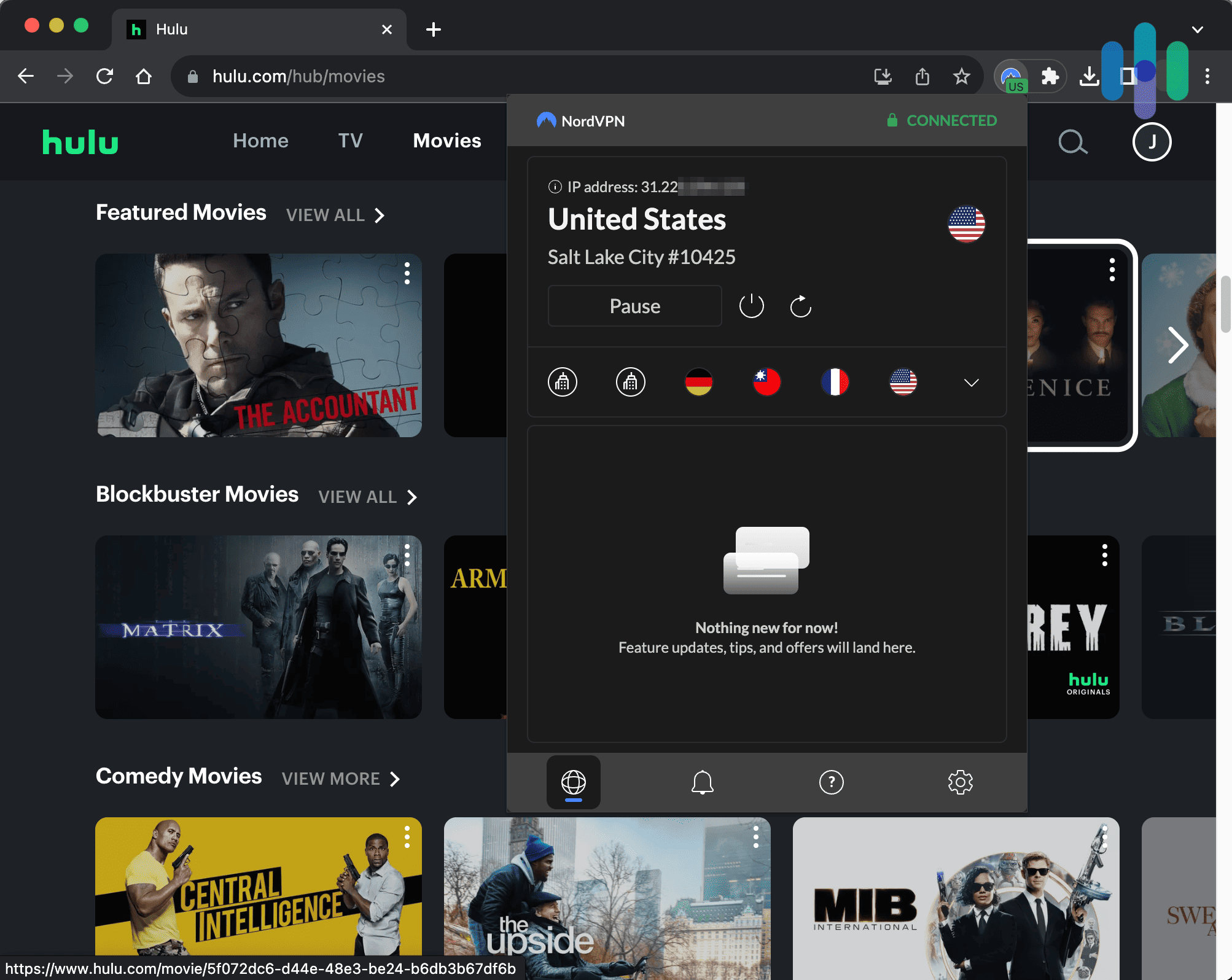 Using NordVPN to change our location to the United States to watch Hulu