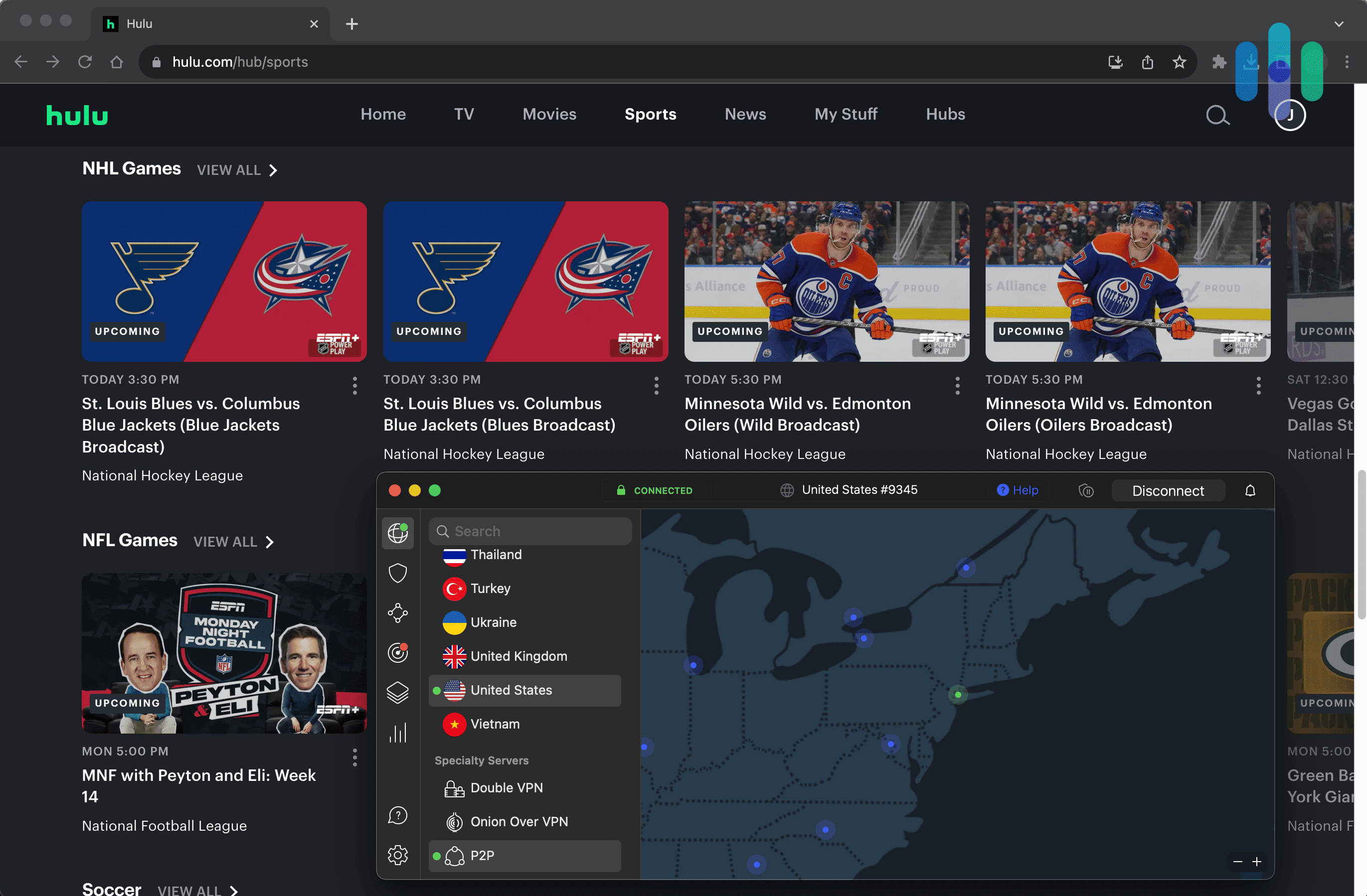 Watching Live Sports on Hulu with NordVPN