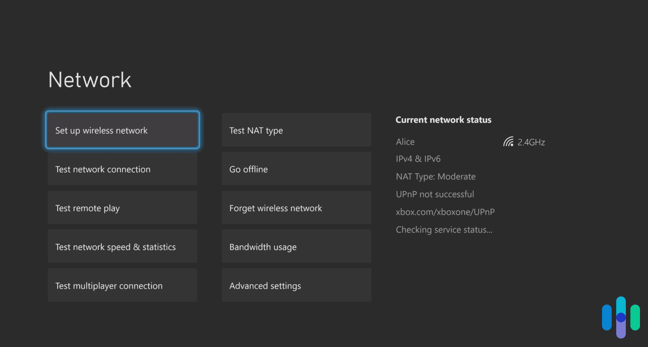 Network settings page on the Xbox Series X