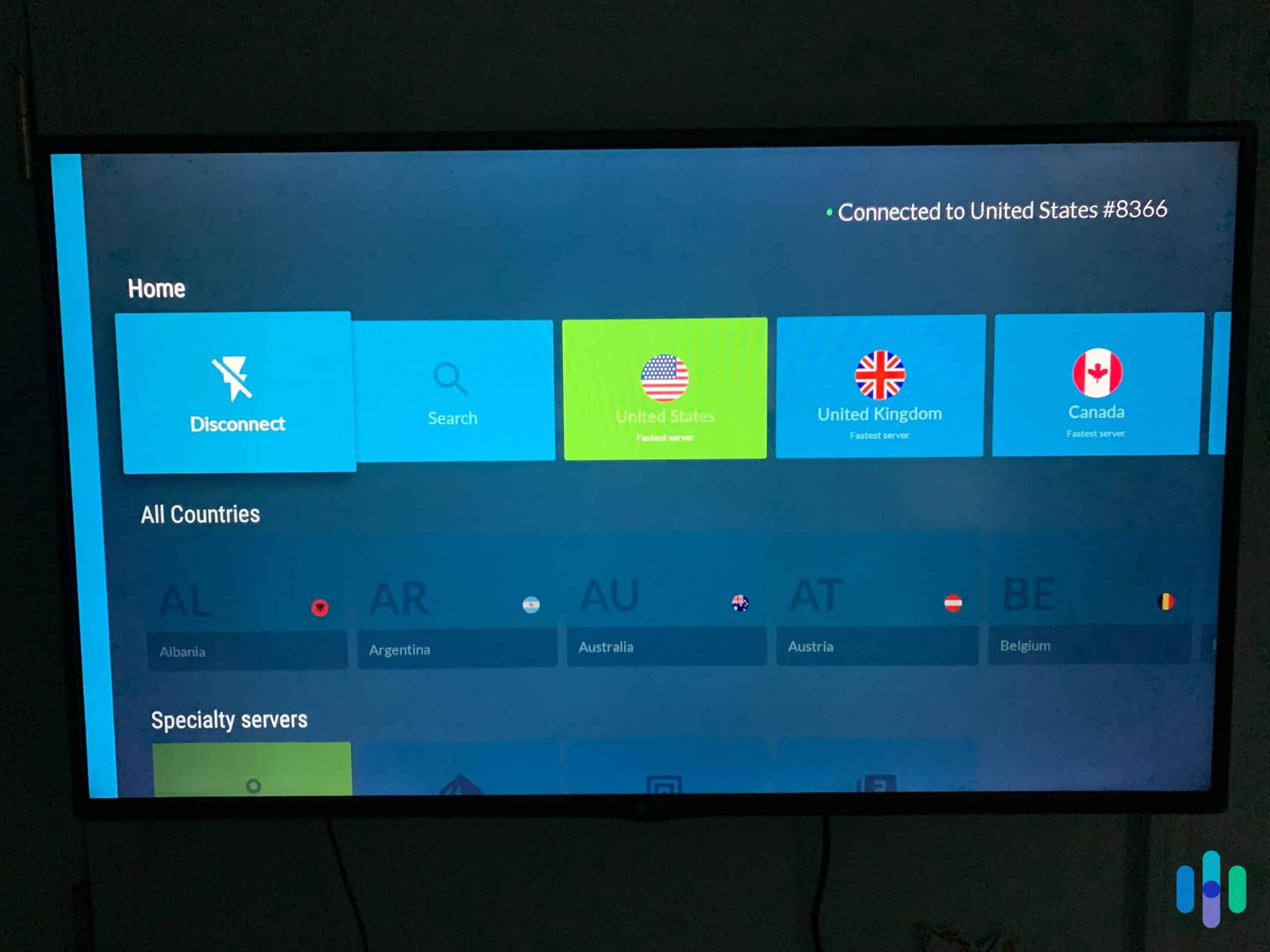 Using NordVPN on Fire TV Stick and connected to the fastest US server