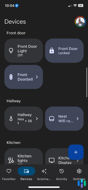 Google Home Devices screen