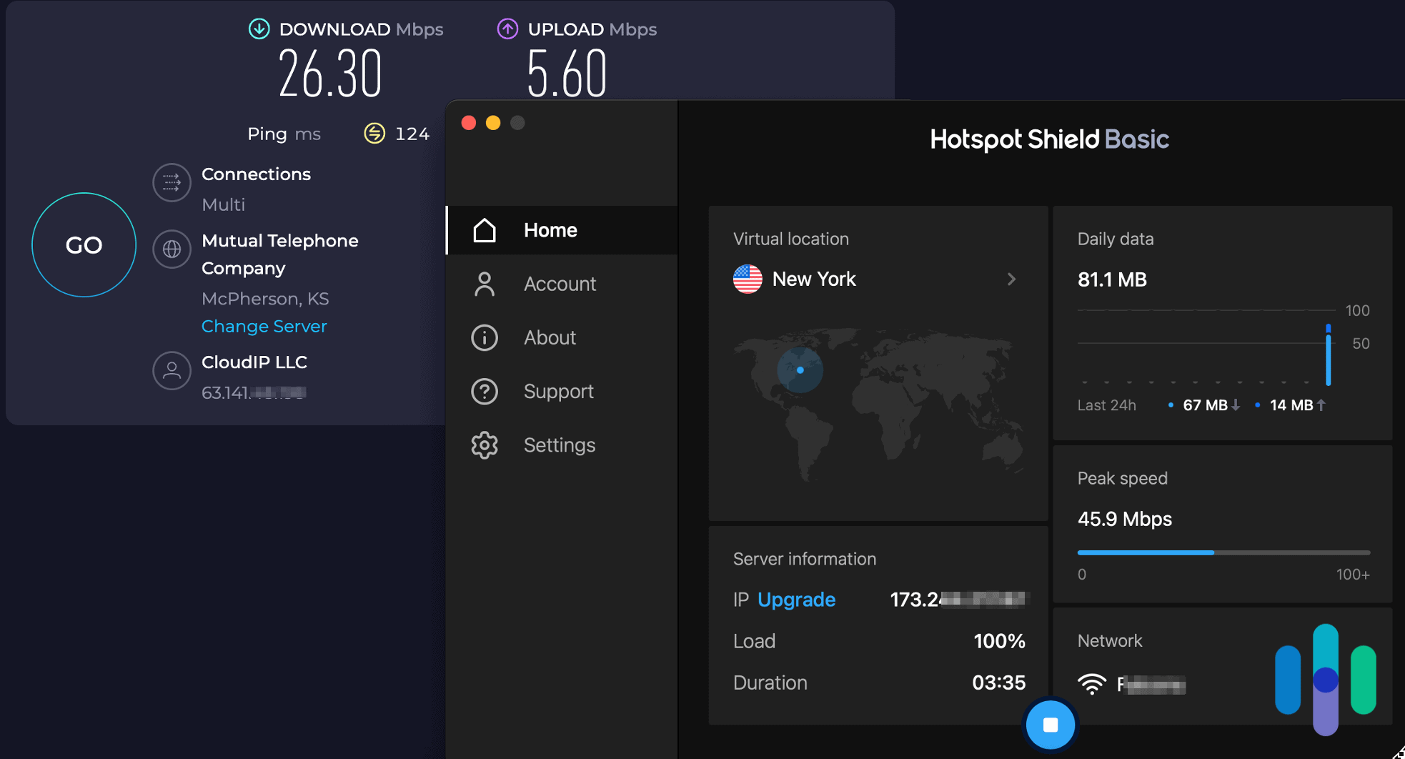 One of our speed tests with Hotspot Shield was a little sluggish.