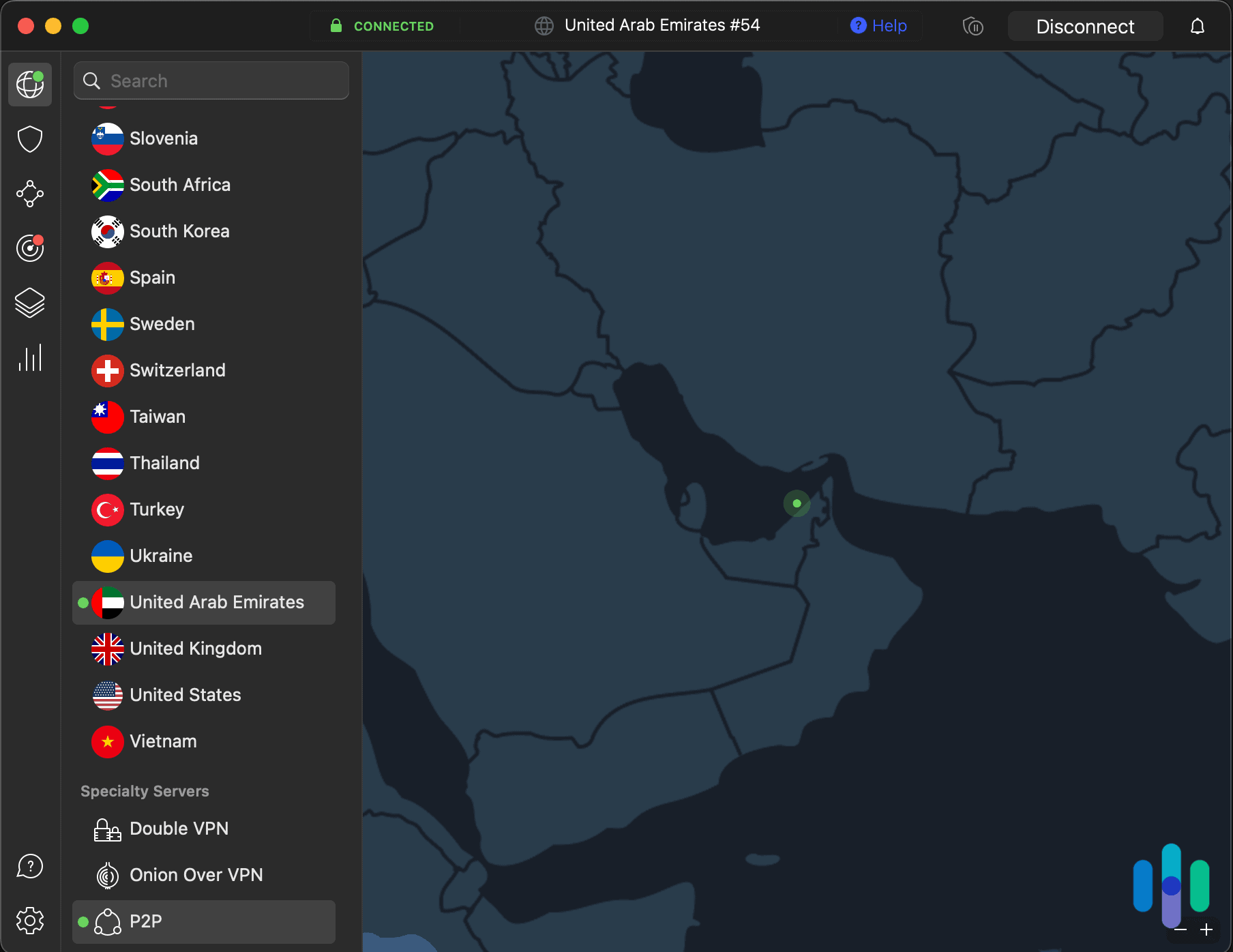 NordVPN connected to United Arab Emirates
