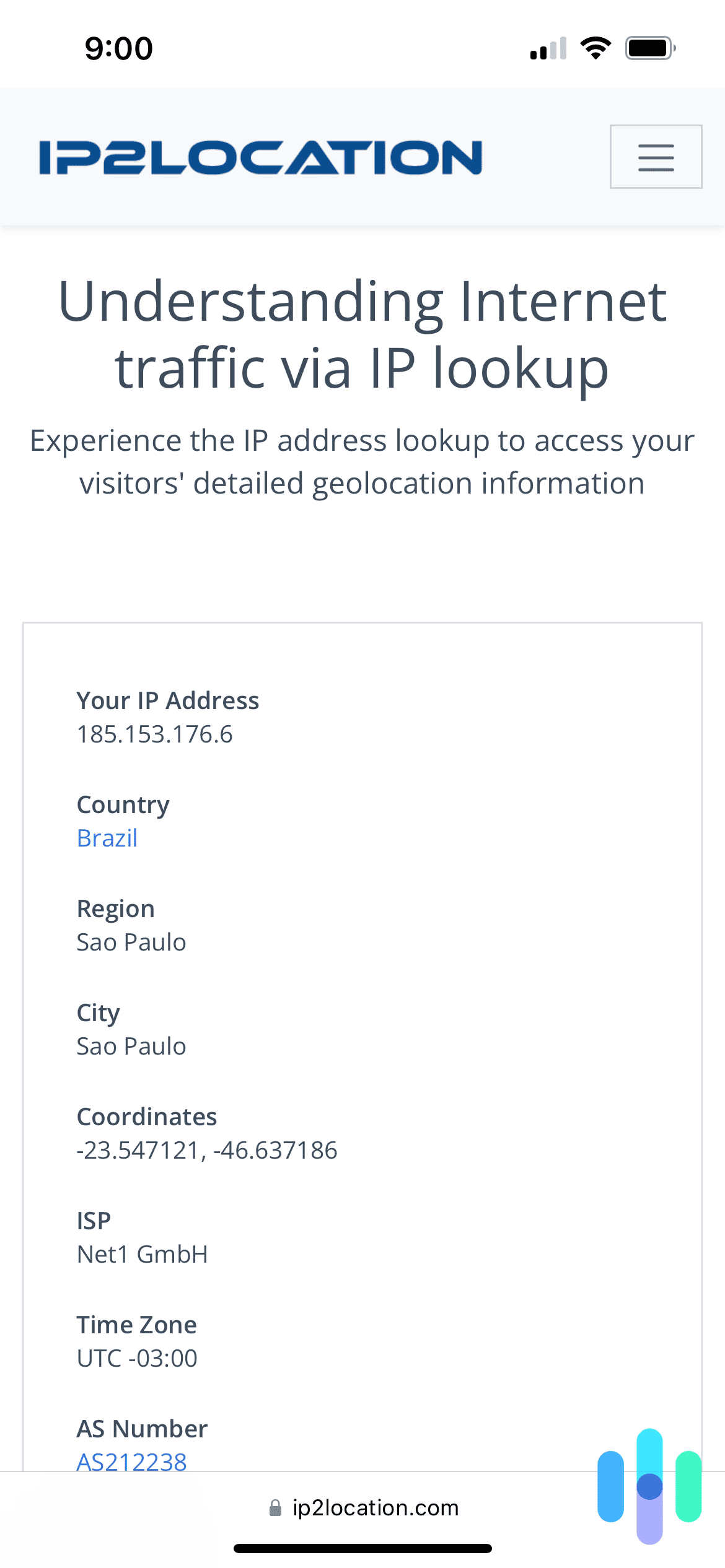 Our IP address on IP2Location