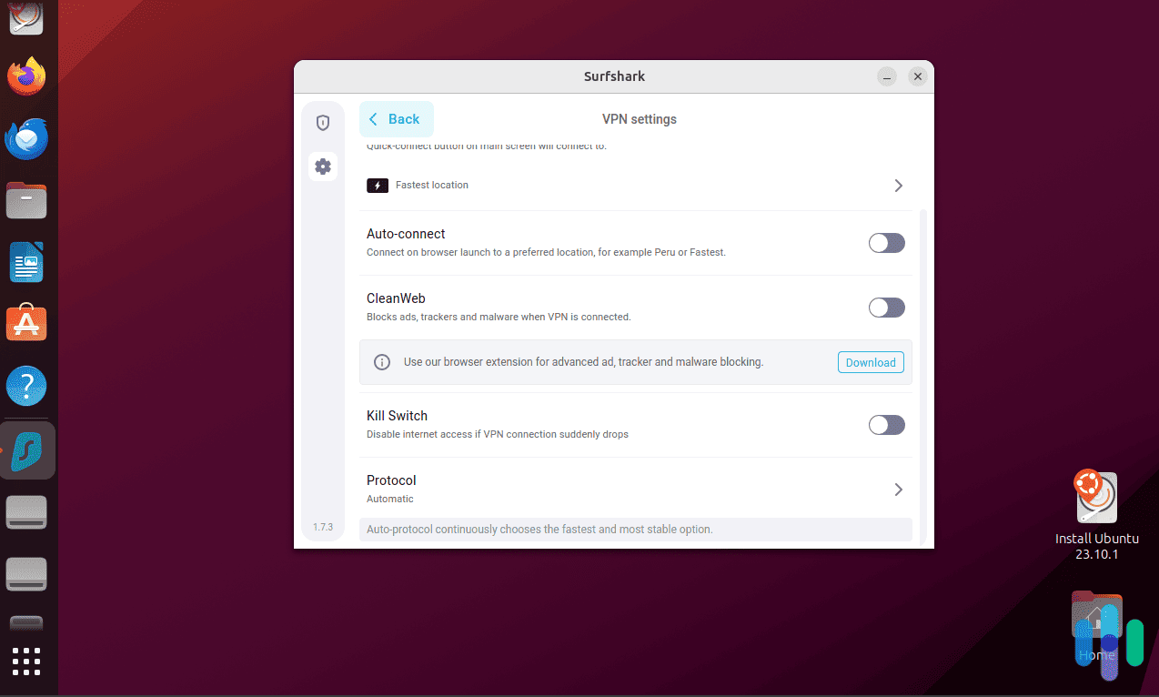 Surfshark Ubuntu features