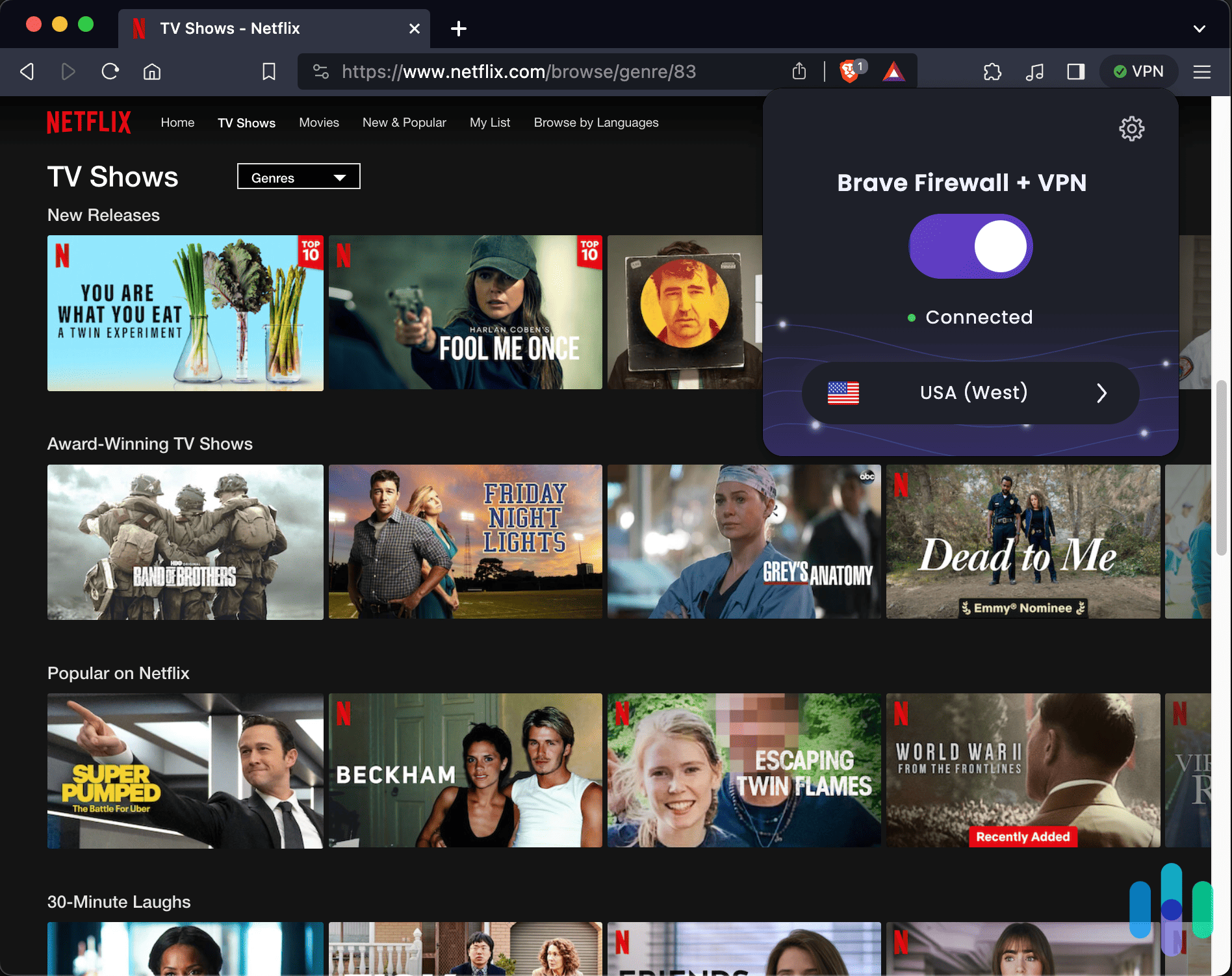 Testing Brave’s very limited built-in VPN extension with Netflix