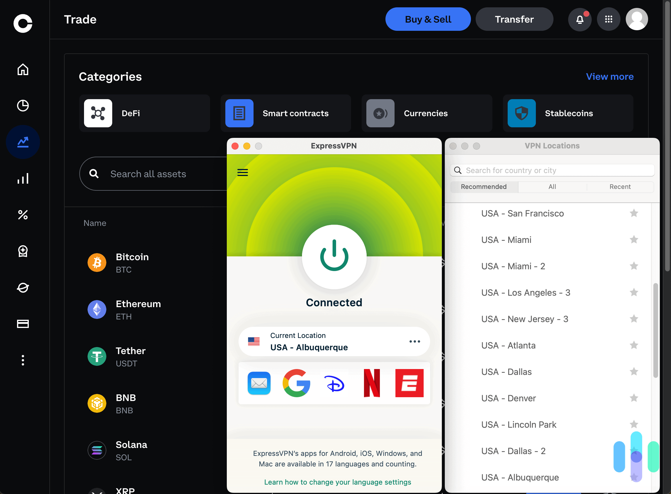 On Coinbase and testing ExpressVPN to trade crypto