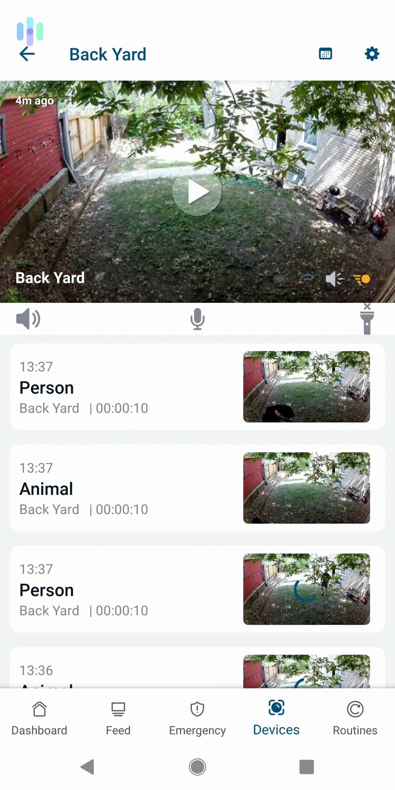 Camera view and events on the Arlo Secure app
